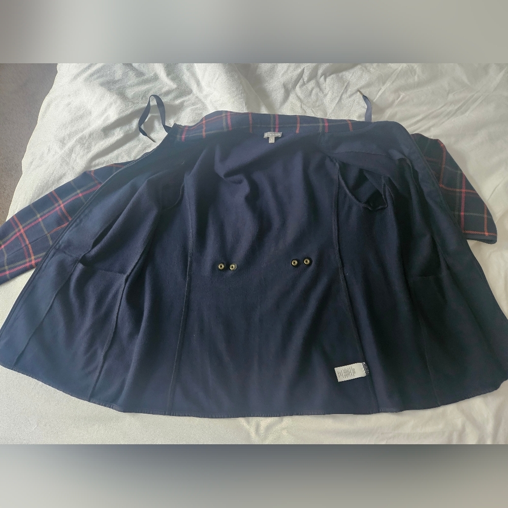 TALBOTS Pink & Green Tattersall Plaid Navy Fleece Field Jacket | SZ L - Picture 13 of 16
